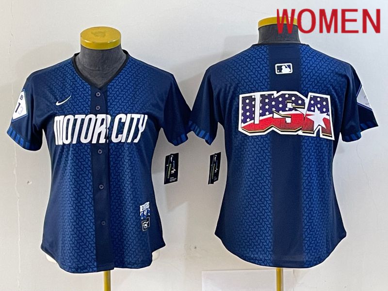 Women Detroit Tigers Blank Blue City Edition Nike 2024 MLB Jersey style 3->women mlb jersey->Women Jersey